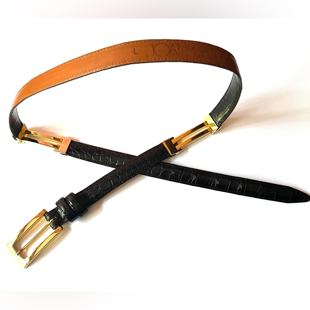 Joan & David Women's Crocodile Embossed Black Leather Belt
